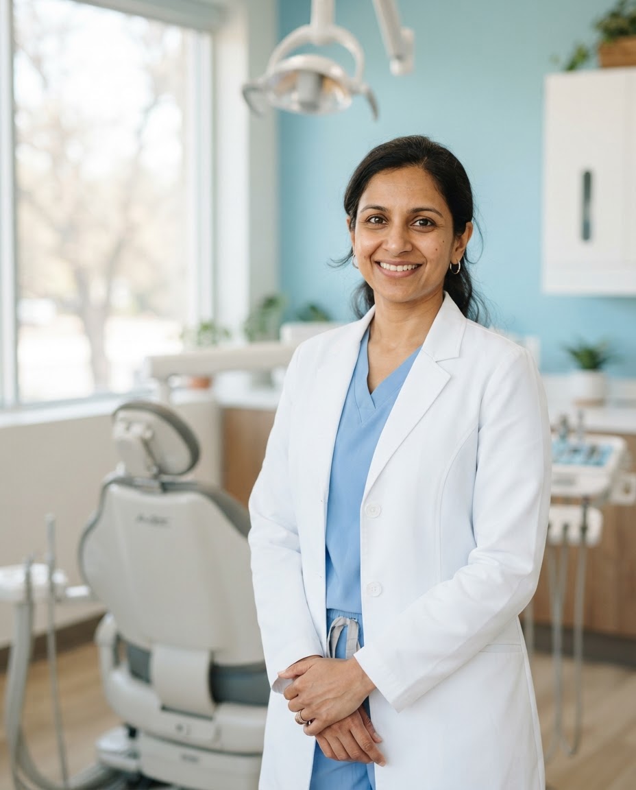 Dr. Priya Shah, a friendly dentist at Marigold Family Dental