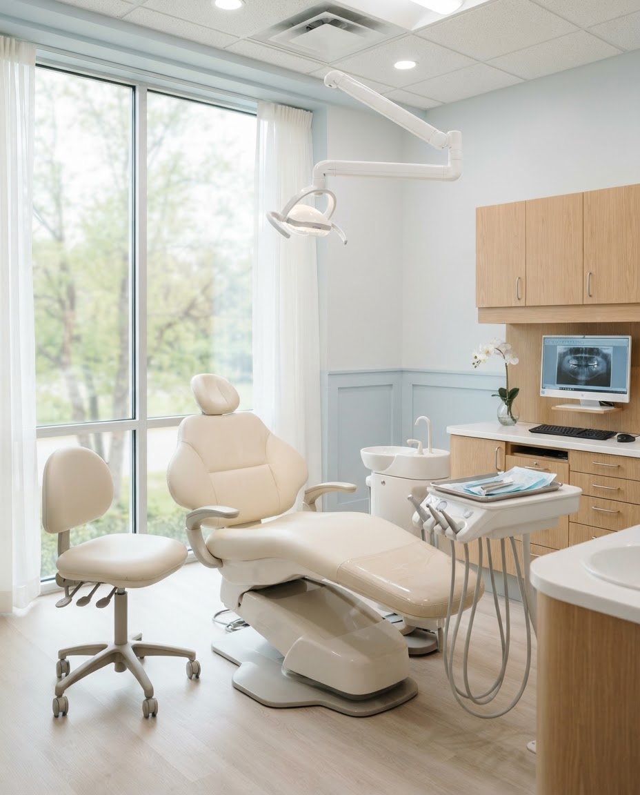 A bright, modern treatment room at Marigold Family Dental
