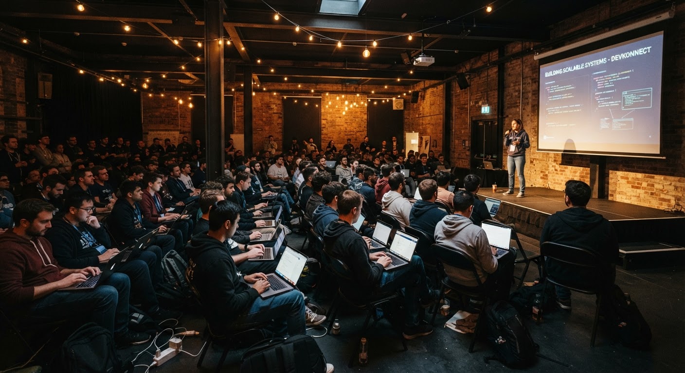 A Tunnel community meetup in a dark venue