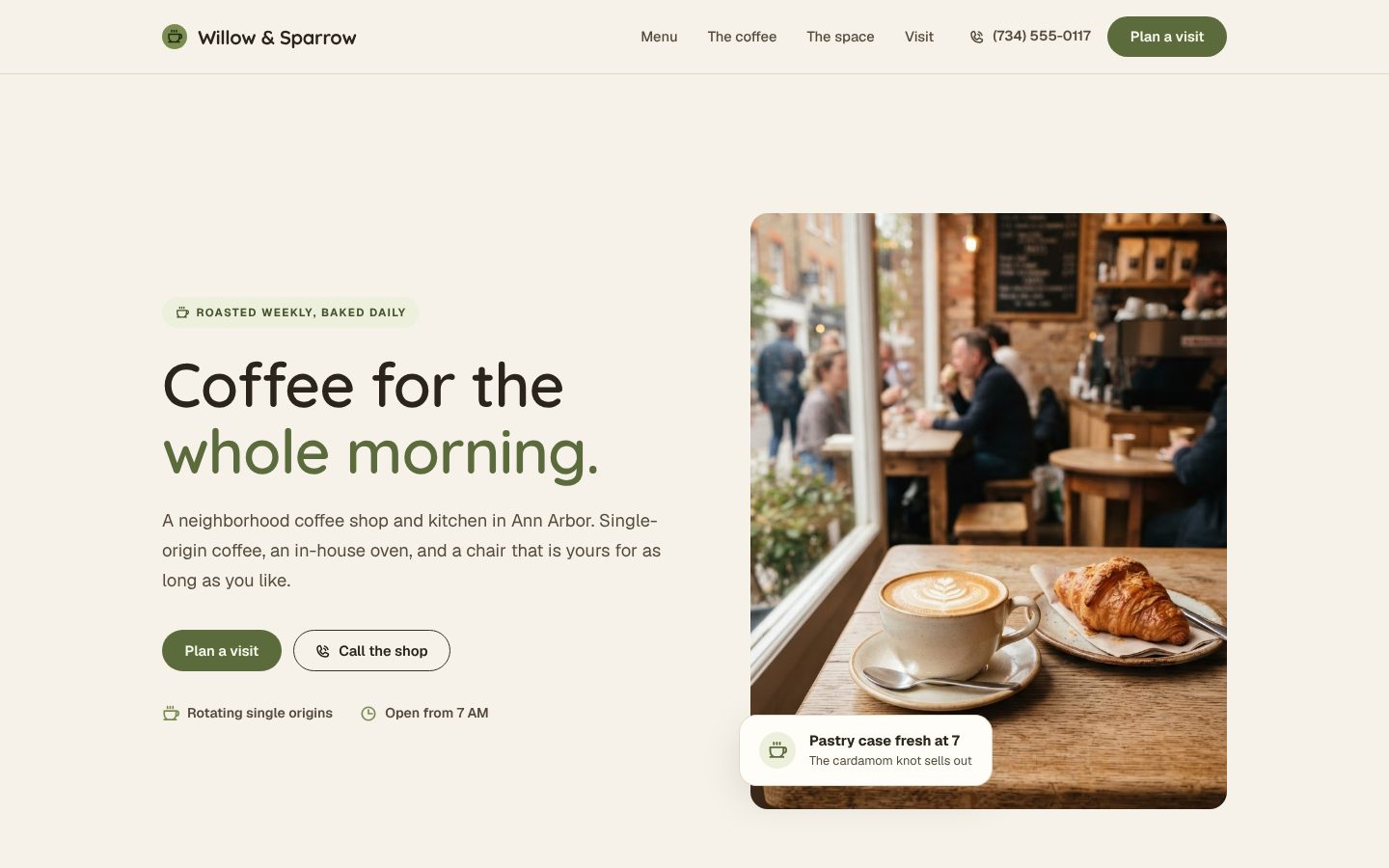 Preview of a cafe website