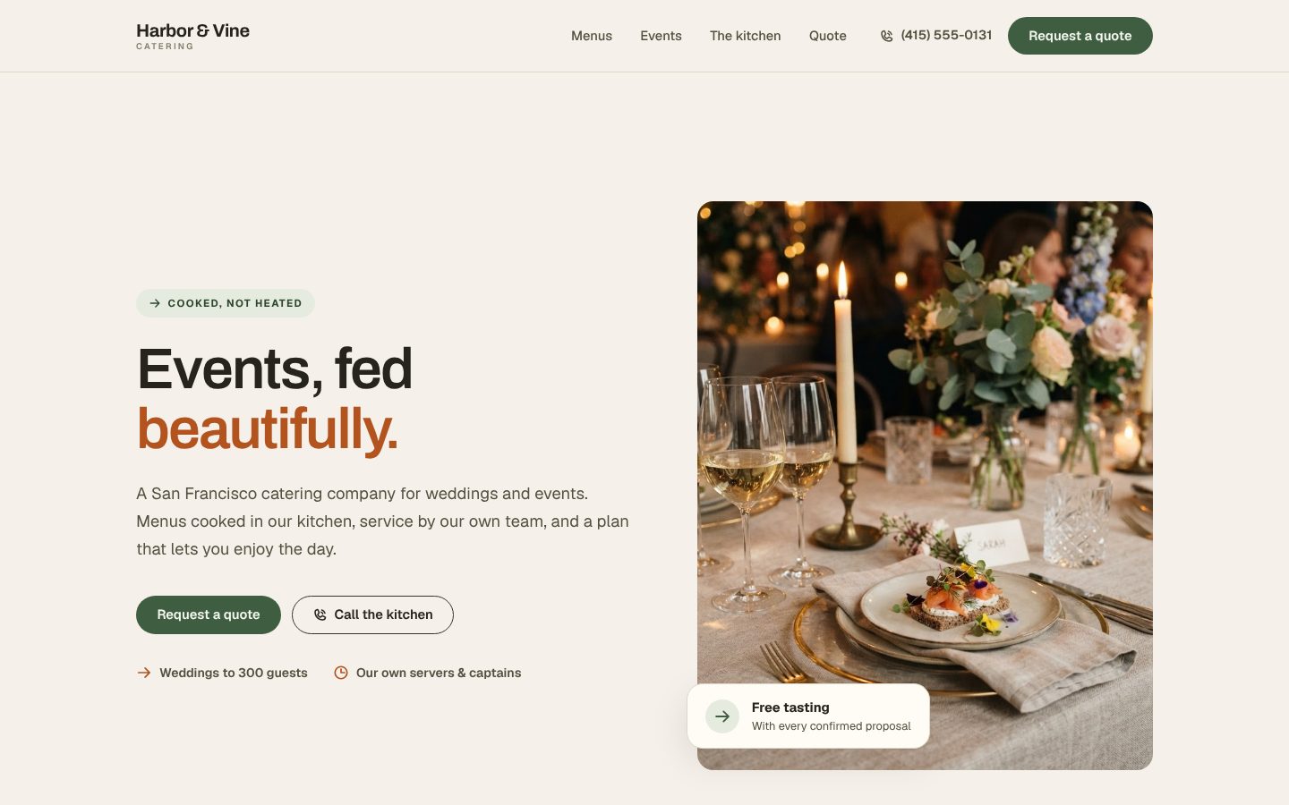 Preview of a catering company website