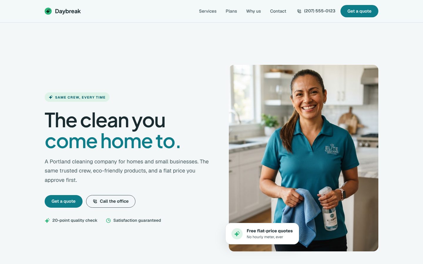 Preview of a cleaning company website