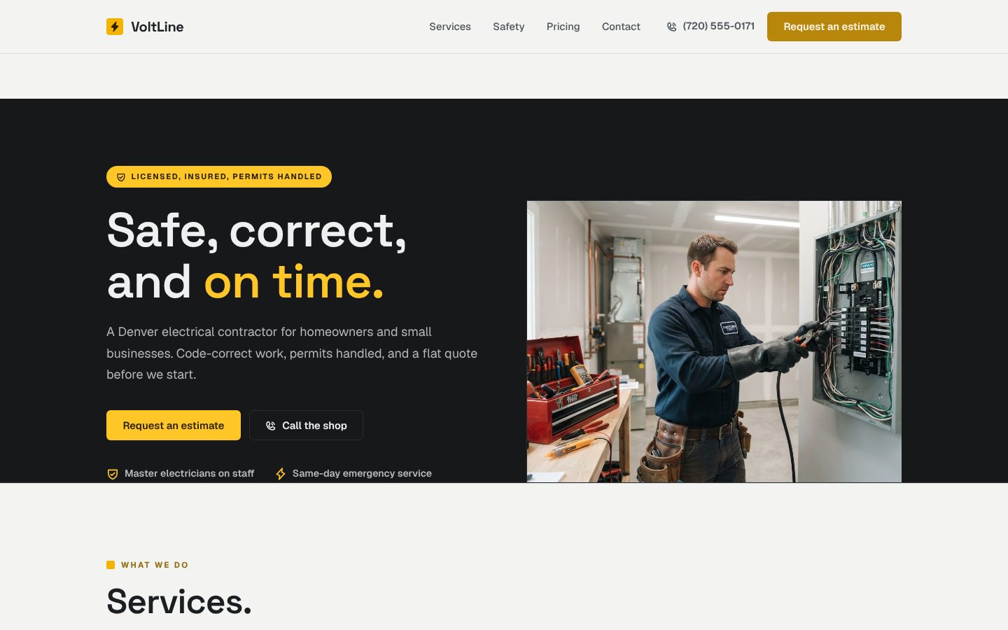 Preview of a electrician website