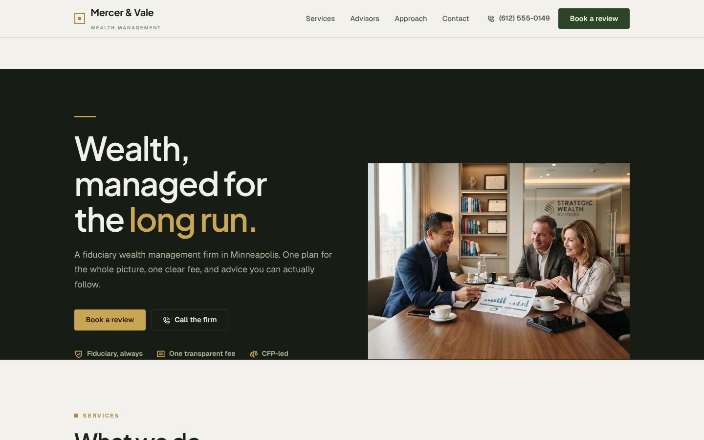Preview of a financial advisor website