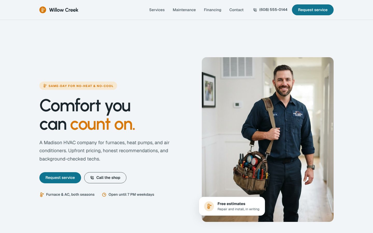 Preview of a hvac website