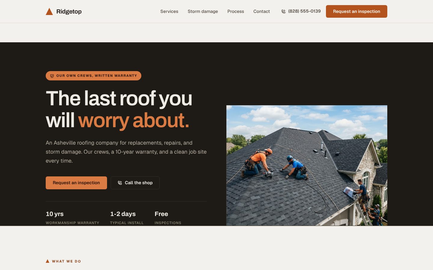 Preview of a roofing website