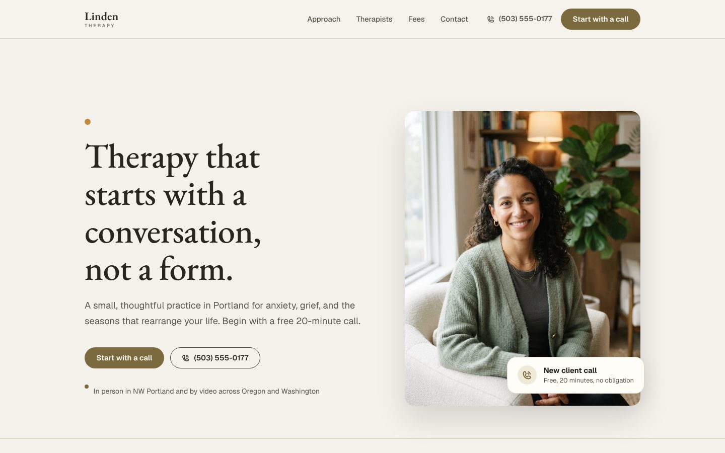 Preview of a therapist website